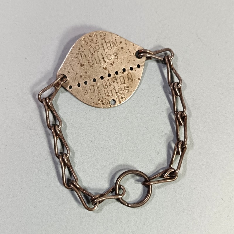 PLAQUE D'IDENTITE MILITAIRE TROUPE MODELE 1918 BOLOPION JULES CLASSE 1918 MATRICULE 941 A VESOUL SOLDAT